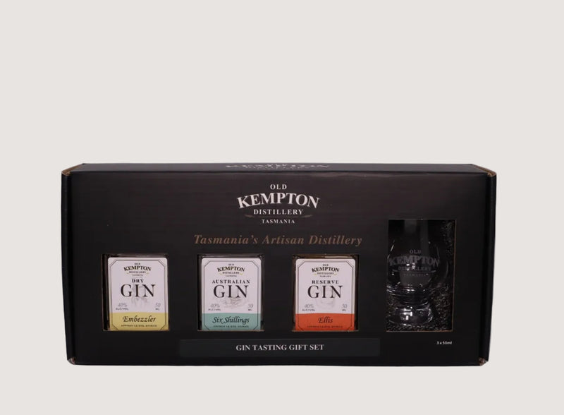 Old Kempton Distillery gin tasting gift set packaging on a white background