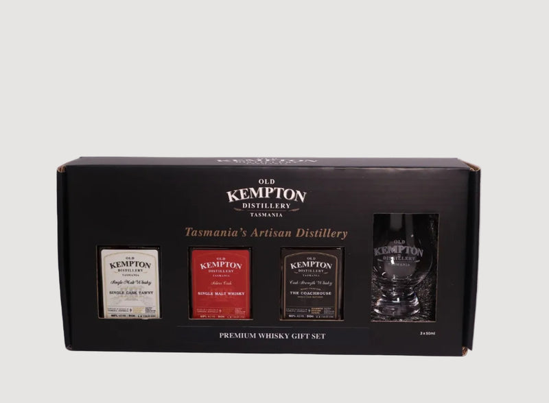 Old Kempton Distillery premium whisky gift set packaging on a white background