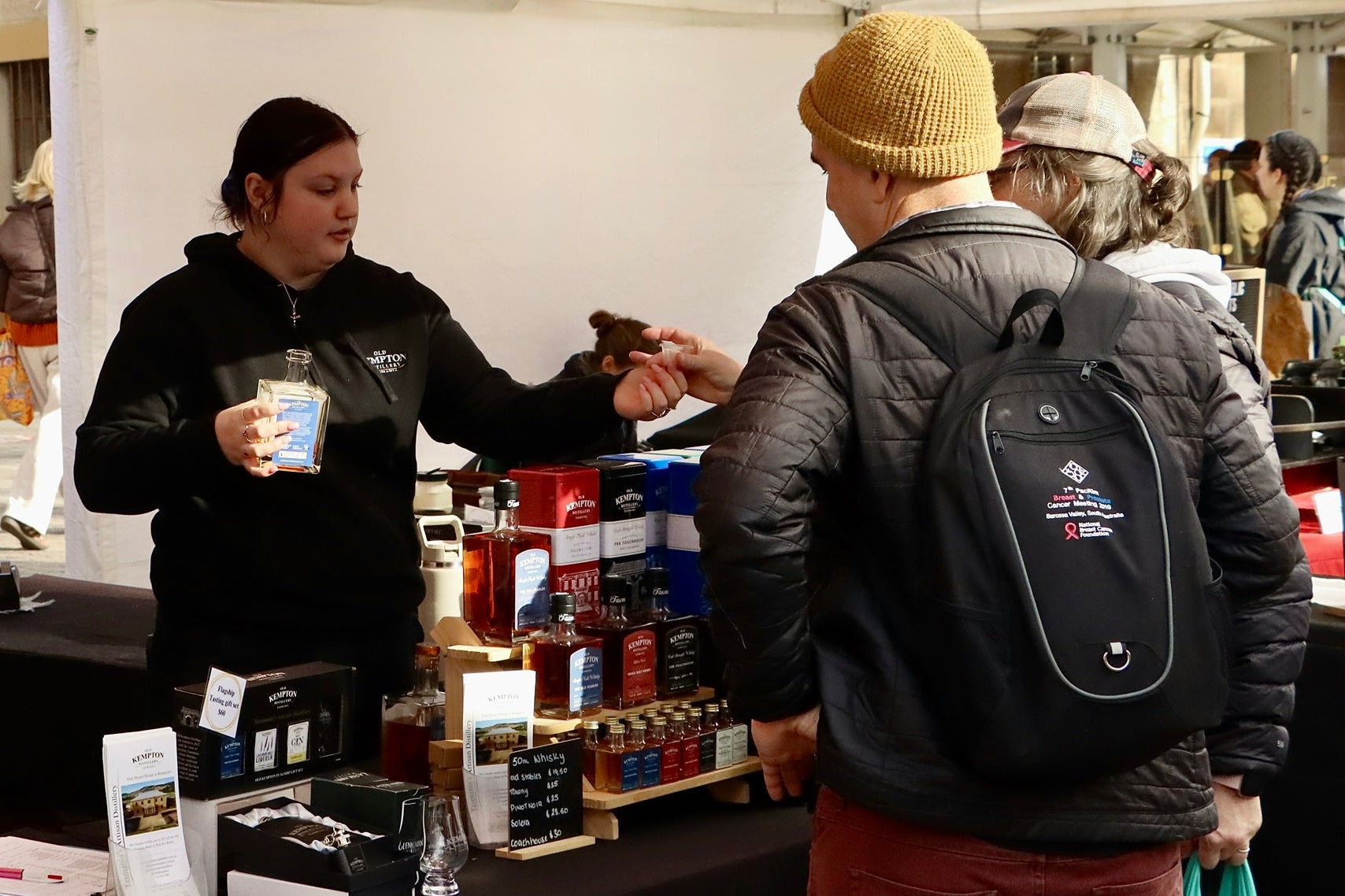 Whisky tasting at Old Kempton Salamanca Stall