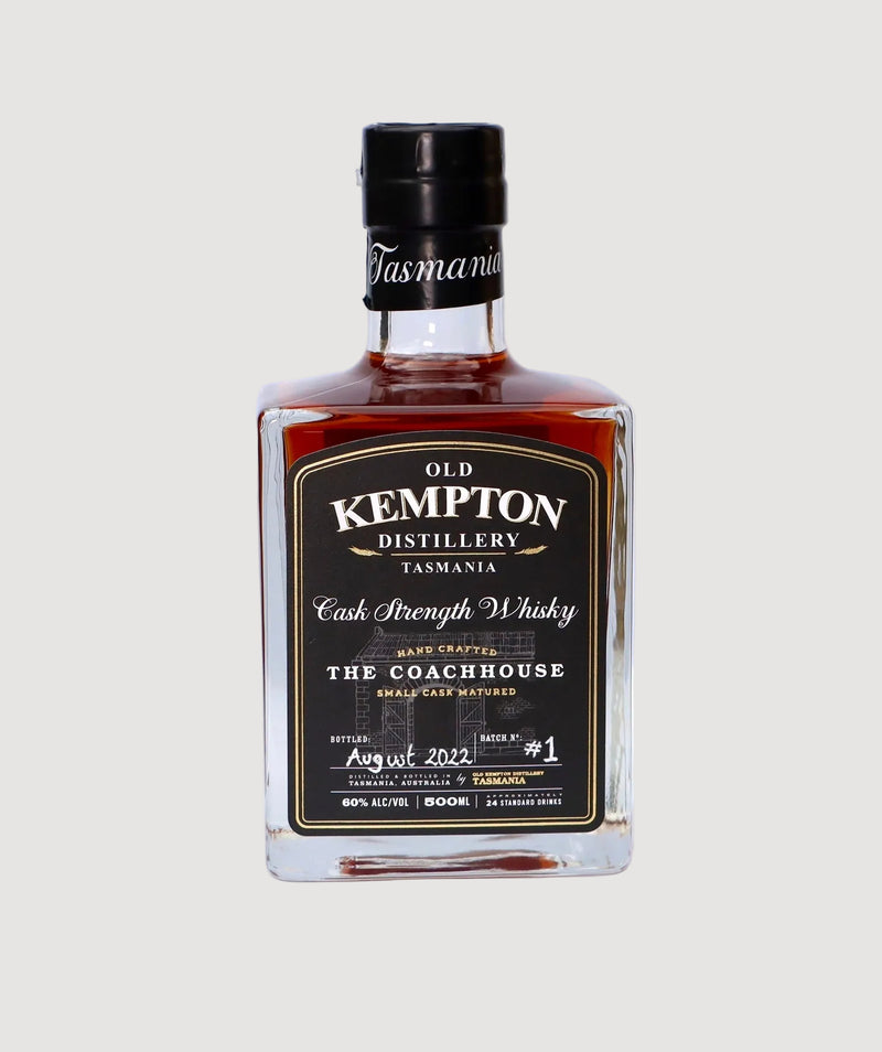 Bottle of Old Kempton Distillery Cask Strength Whisky on a white background
